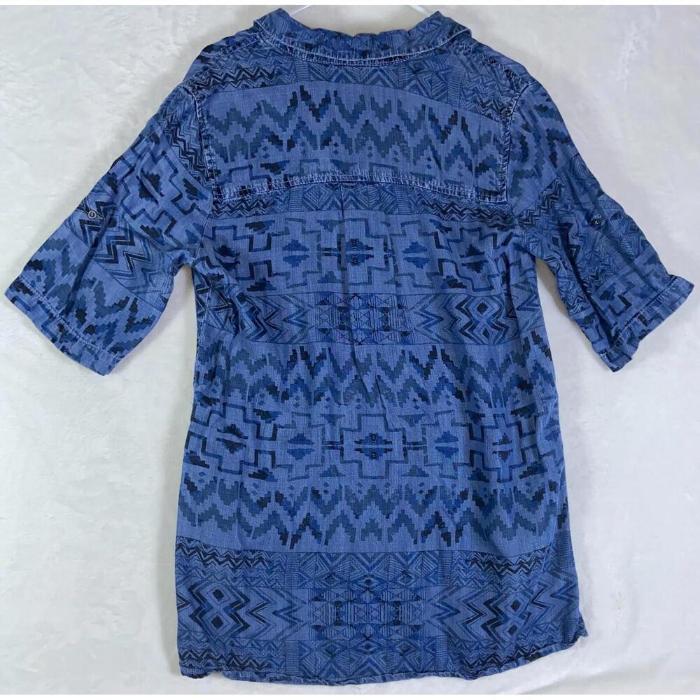 Philosophy Womens Dress Tunic Sz Large Aztec Chambray Western Boho Streetwear - Picture 9 of 12